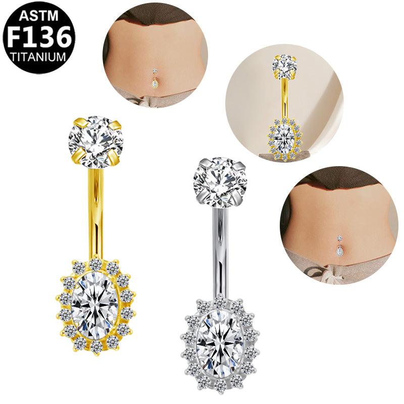 Bauchnabelpiercing aus TITAN mit Halo Zirkonia