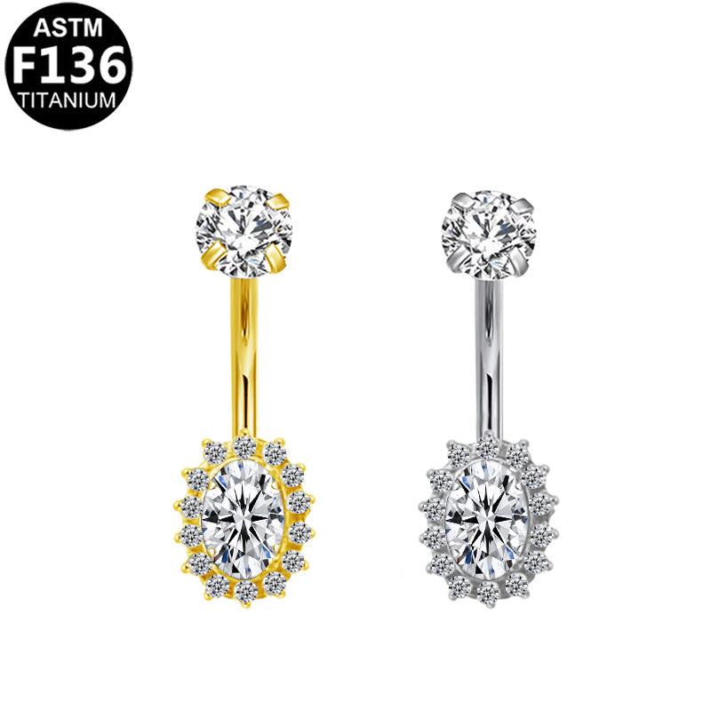 Bauchnabelpiercing aus TITAN mit Halo Zirkonia