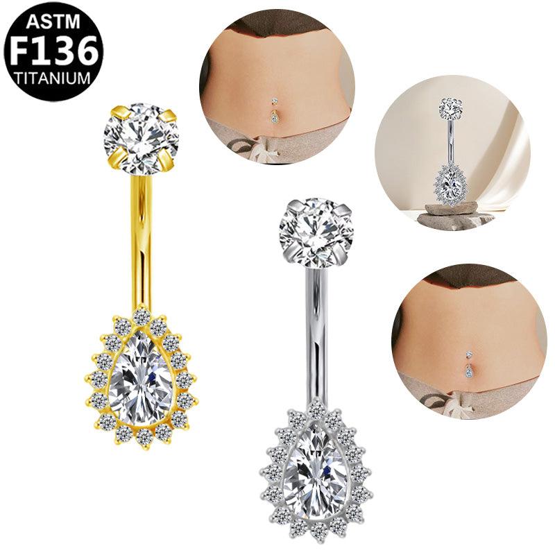 Bauchnabelpiercing aus TITAN mit Tropfen-Halo
