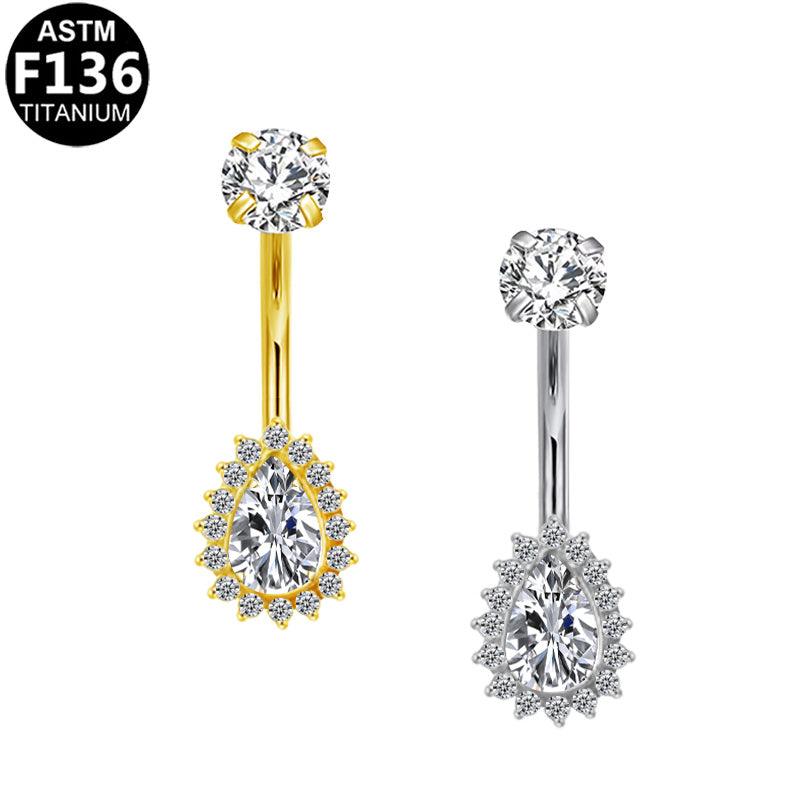 Bauchnabelpiercing aus TITAN mit Tropfen-Halo