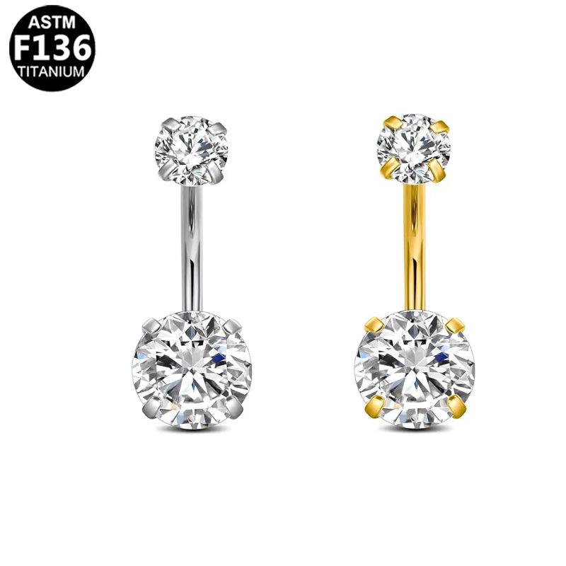 Bauchnabelpiercing aus TITAN mit Doppelkristall Zirkonia
