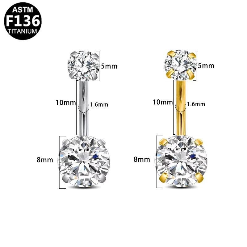 Bauchnabelpiercing aus TITAN mit Doppelkristall Zirkonia