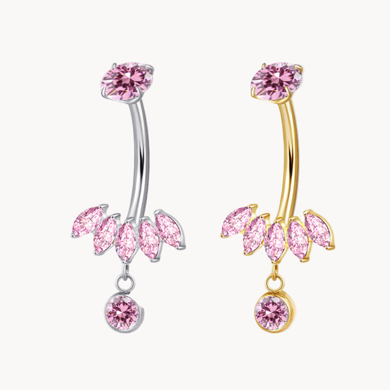 Bauchnabel Titan Bananabell 5 Marquise Kristalle in Pink