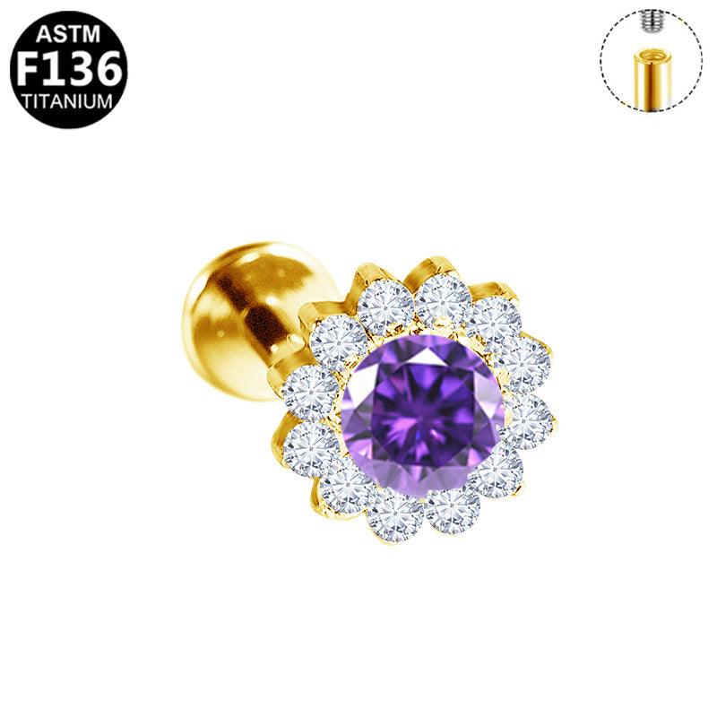 Labret aus Titan mit Zirkonia Blume