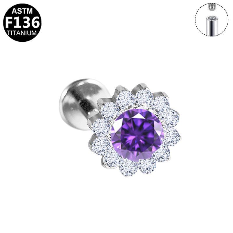 Labret aus Titan mit Zirkonia Blume