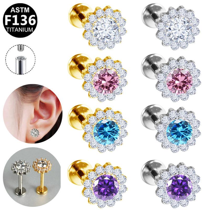 Labret aus Titan mit Zirkonia Blume