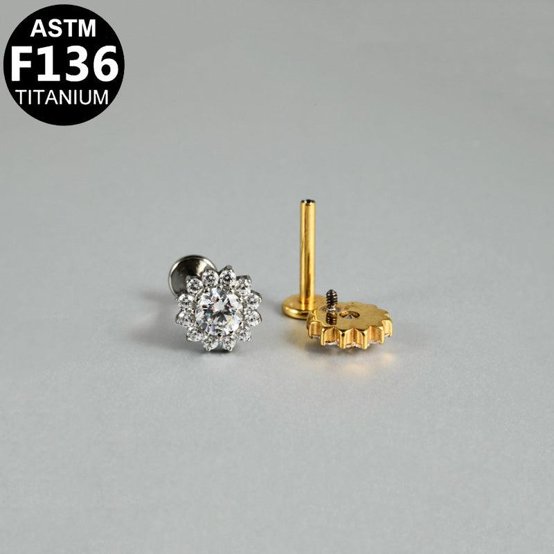 Labret aus Titan mit Zirkonia Blume