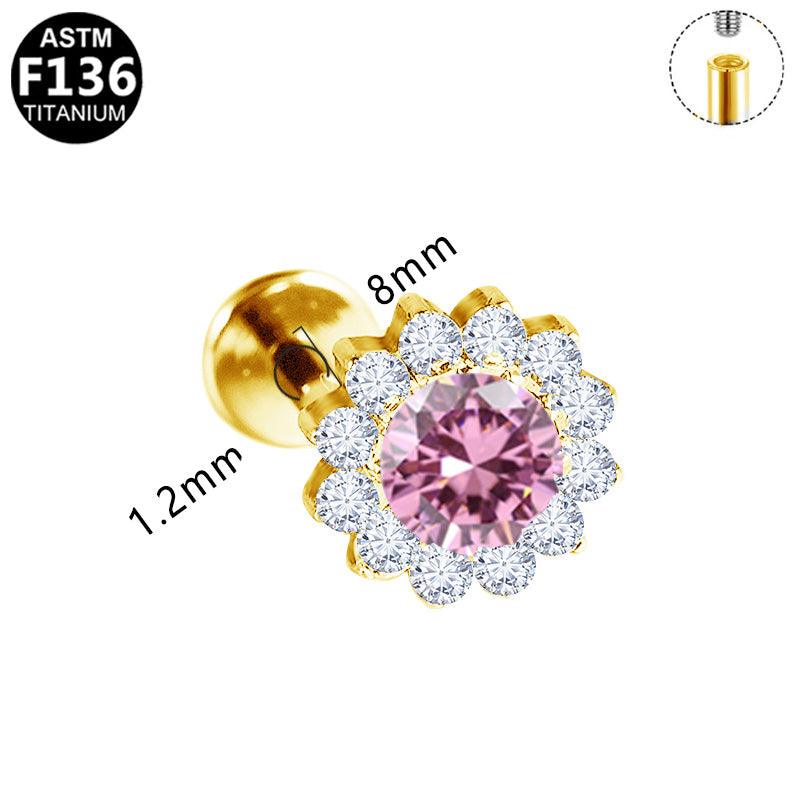 Labret aus Titan mit Zirkonia Blume