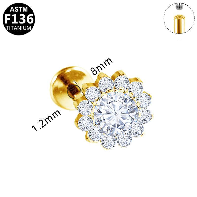 Labret aus Titan mit Zirkonia Blume