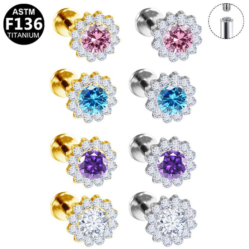 Labret aus Titan mit Zirkonia Blume