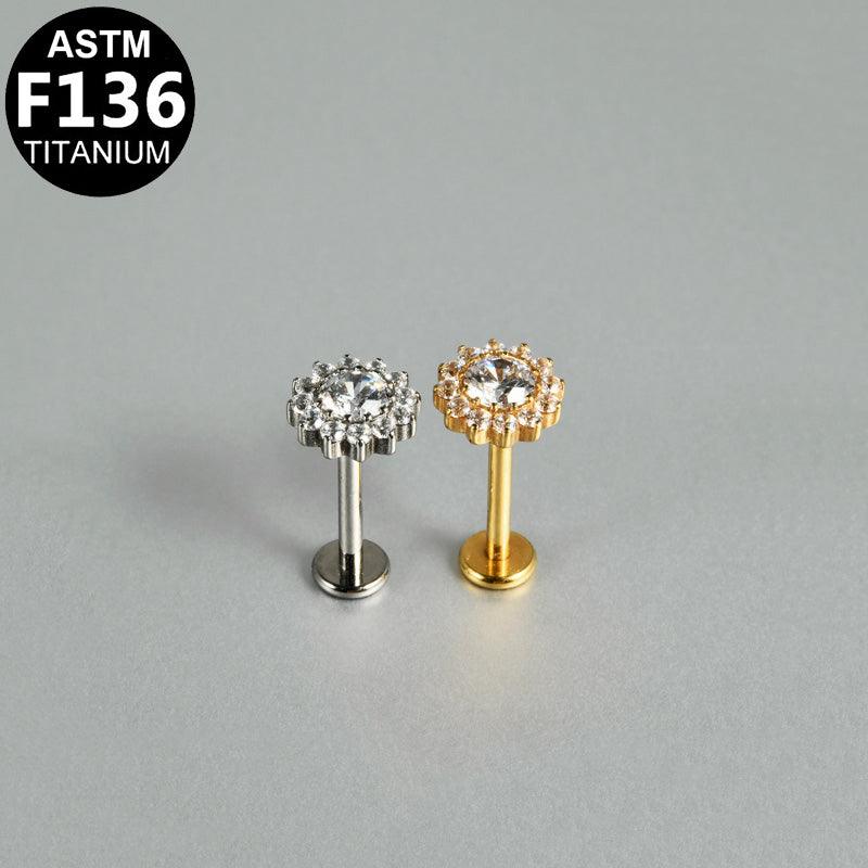 Labret aus Titan mit Zirkonia Blume