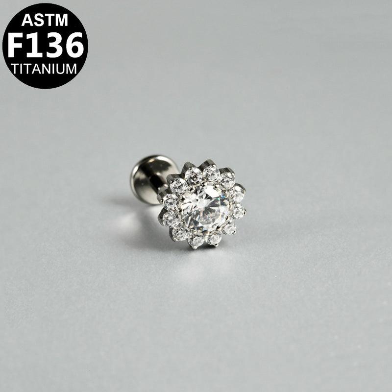 Labret aus Titan mit Zirkonia Blume