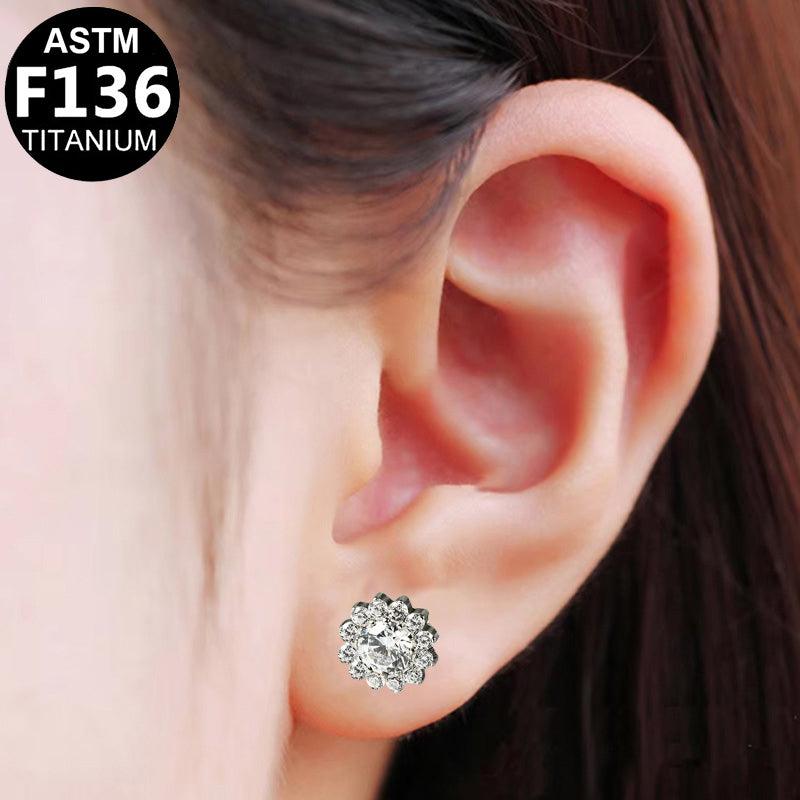 Labret aus Titan mit Zirkonia Blume